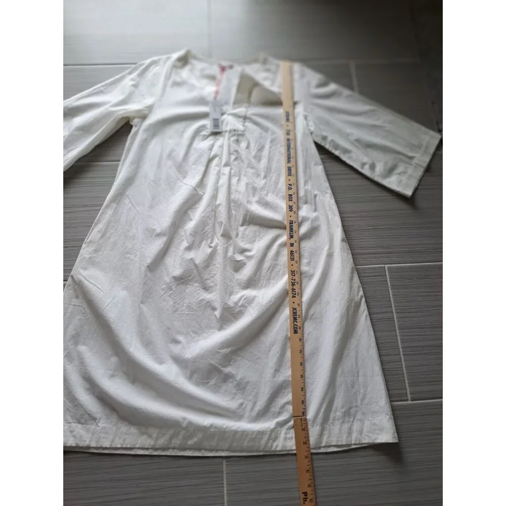 New Frances Valentine White Cotton Poplin Easy Dress  Nubs Lagenlook Pockets M - Picture 15 of 16